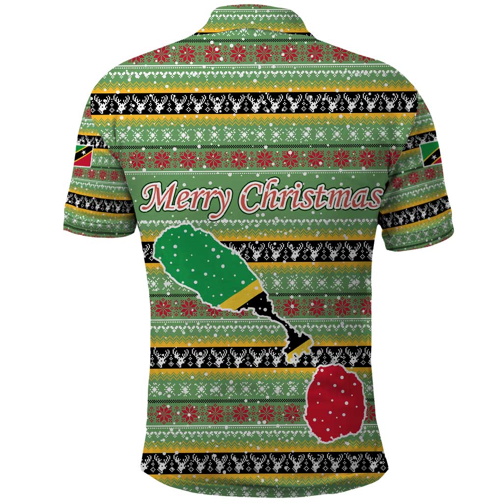 Saint Kitts and Nevis Christmas Polo Shirt with Green Red Black Xmas Sailboat and Map - Wonder Print Shop
