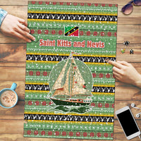 Saint Kitts and Nevis Christmas Puzzle with Green Red Black Xmas Sailboat and Map - Wonder Print Shop