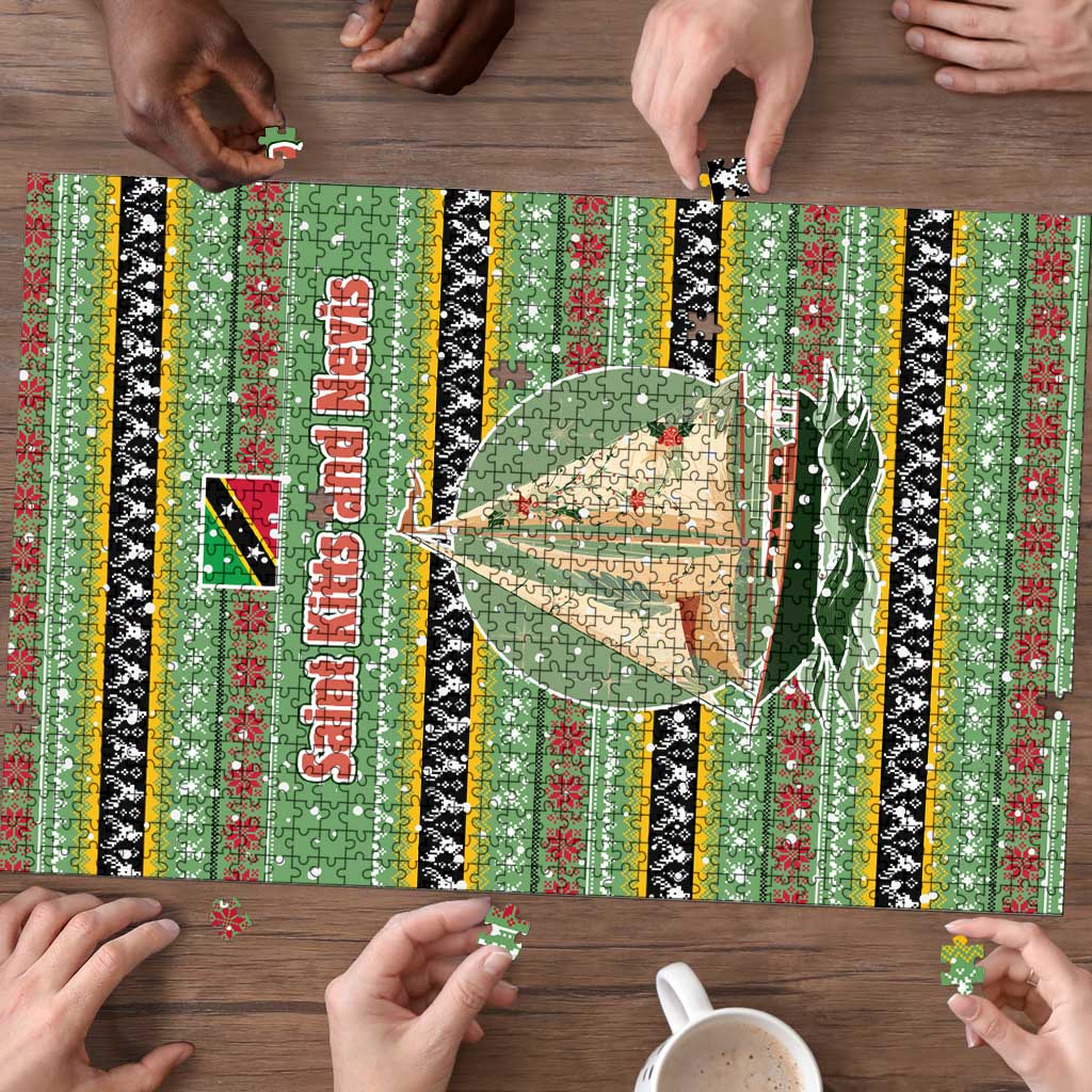 Saint Kitts and Nevis Christmas Puzzle with Green Red Black Xmas Sailboat and Map - Wonder Print Shop