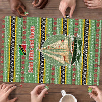 Saint Kitts and Nevis Christmas Puzzle with Green Red Black Xmas Sailboat and Map - Wonder Print Shop