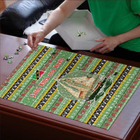 Saint Kitts and Nevis Christmas Puzzle with Green Red Black Xmas Sailboat and Map - Wonder Print Shop