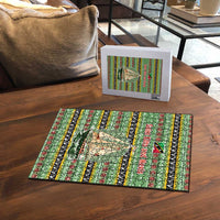 Saint Kitts and Nevis Christmas Puzzle with Green Red Black Xmas Sailboat and Map - Wonder Print Shop