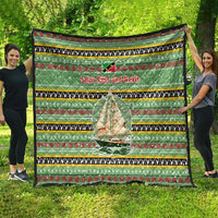 Saint Kitts and Nevis Christmas Quilt with Green Red Black Xmas Sailboat and Map - Wonder Print Shop