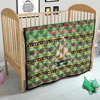Saint Kitts and Nevis Christmas Quilt with Green Red Black Xmas Sailboat and Map - Wonder Print Shop