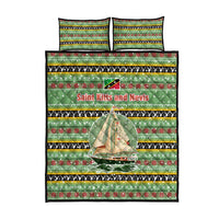 Saint Kitts and Nevis Christmas Quilt Bed Set with Green Red Black Xmas Sailboat and Map - Wonder Print Shop