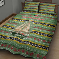 Saint Kitts and Nevis Christmas Quilt Bed Set with Green Red Black Xmas Sailboat and Map - Wonder Print Shop