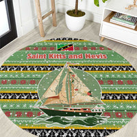 Saint Kitts and Nevis Christmas Round Carpet with Green Red Black Xmas Sailboat and Map - Wonder Print Shop