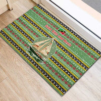 Saint Kitts and Nevis Christmas Rubber Doormat with Green Red Black Xmas Sailboat and Map - Wonder Print Shop