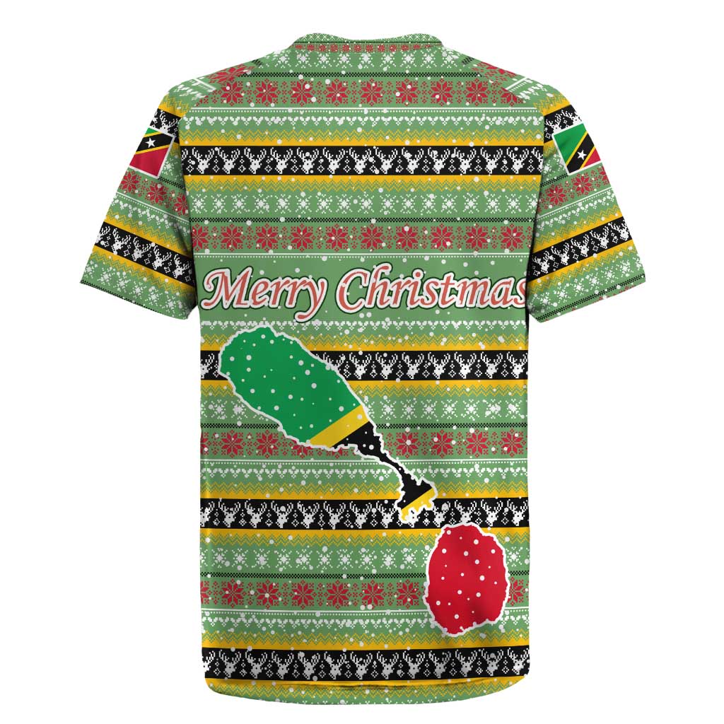 Saint Kitts and Nevis Christmas Rugby Jersey with Green Red Black Xmas Sailboat and Map - Wonder Print Shop