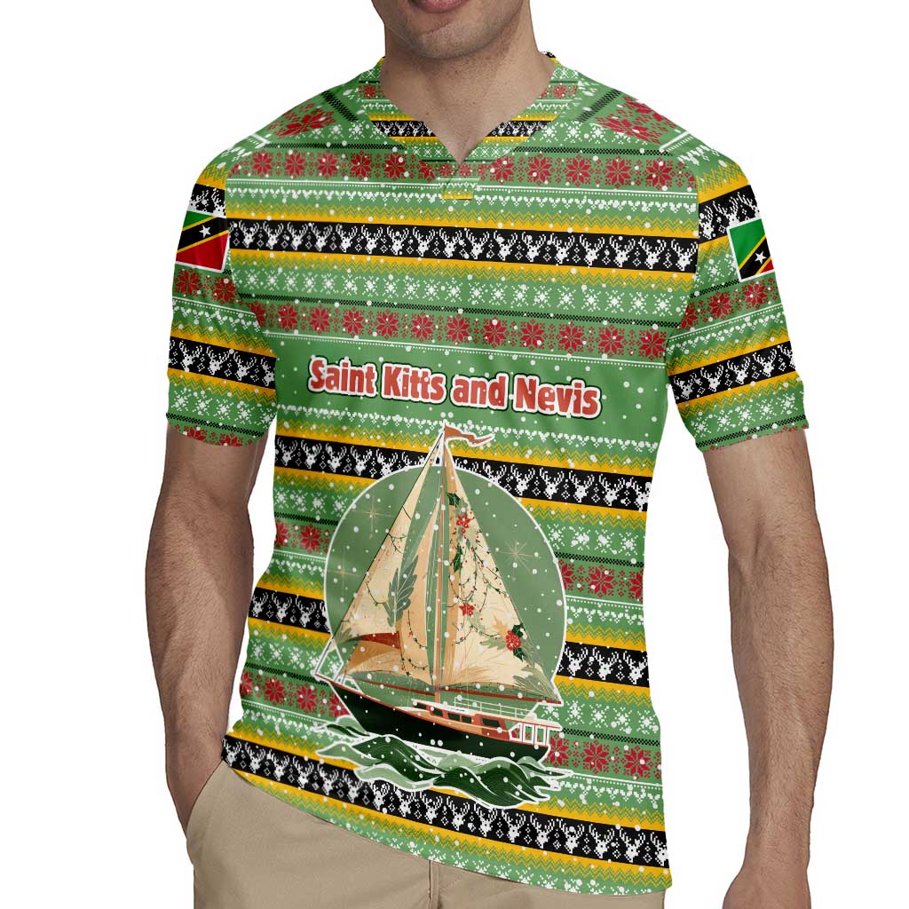 Saint Kitts and Nevis Christmas Rugby Jersey with Green Red Black Xmas Sailboat and Map - Wonder Print Shop
