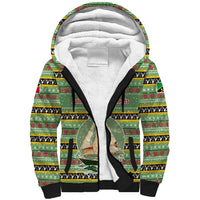 Saint Kitts and Nevis Christmas Sherpa Hoodie with Green Red Black Xmas Sailboat and Map - Wonder Print Shop