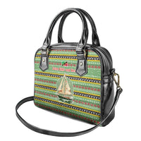Saint Kitts and Nevis Christmas Shoulder Handbag with Green Red Black Xmas Sailboat and Map - Wonder Print Shop