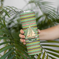 Saint Kitts and Nevis Christmas Skinny Tumbler with Green Red Black Xmas Sailboat and Map - Wonder Print Shop