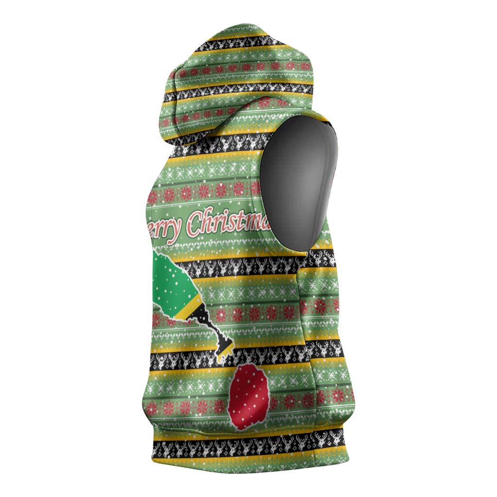Saint Kitts and Nevis Christmas Sleeveless Hoodie with Green Red Black Xmas Sailboat and Map - Wonder Print Shop