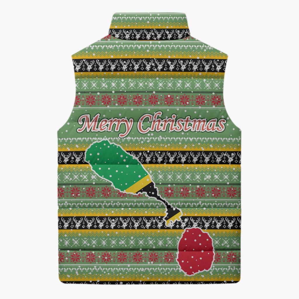 Saint Kitts and Nevis Christmas Sleeveless Puffer Jacket with Green Red Black Xmas Sailboat and Map - Wonder Print Shop