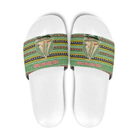Saint Kitts and Nevis Christmas Slide Sandals with Green Red Black Xmas Sailboat and Map - Wonder Print Shop