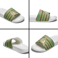 Saint Kitts and Nevis Christmas Slide Sandals with Green Red Black Xmas Sailboat and Map - Wonder Print Shop