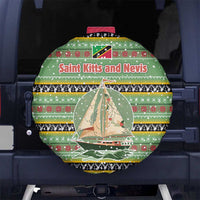 Saint Kitts and Nevis Christmas Spare Tire Cover with Green Red Black Xmas Sailboat and Map - Wonder Print Shop