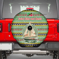Saint Kitts and Nevis Christmas Spare Tire Cover with Green Red Black Xmas Sailboat and Map - Wonder Print Shop