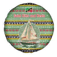 Saint Kitts and Nevis Christmas Spare Tire Cover with Green Red Black Xmas Sailboat and Map - Wonder Print Shop