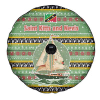 Saint Kitts and Nevis Christmas Spare Tire Cover with Green Red Black Xmas Sailboat and Map - Wonder Print Shop