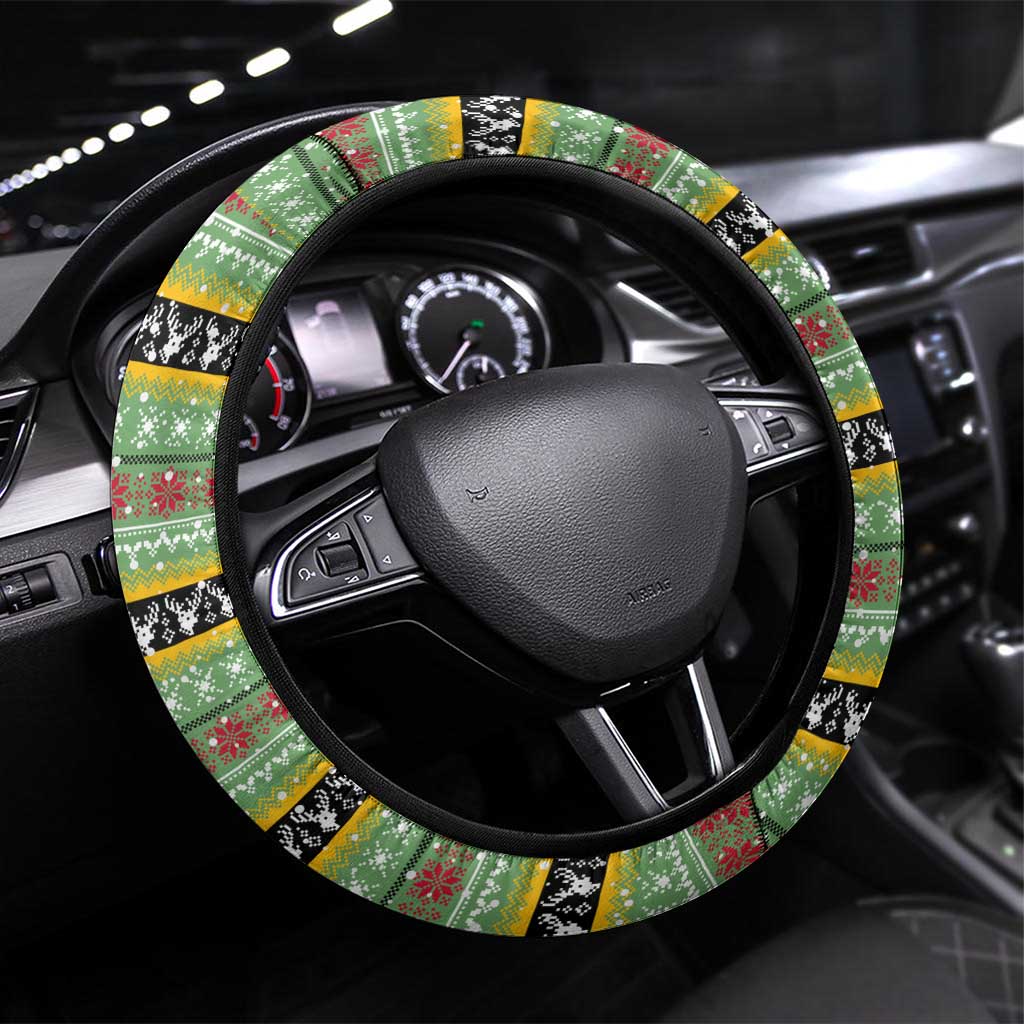 Saint Kitts and Nevis Christmas Steering Wheel Cover with Green Red Black Xmas Sailboat and Map - Wonder Print Shop