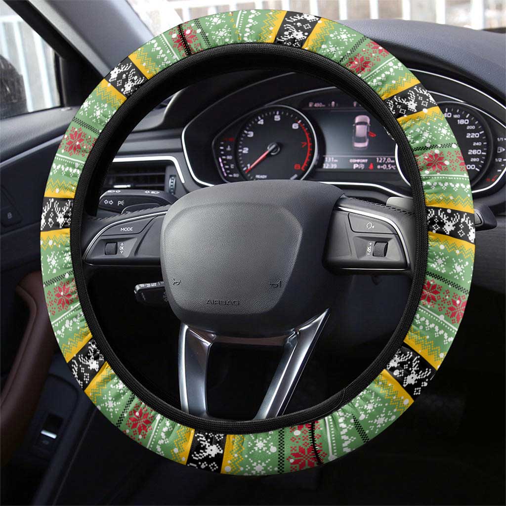 Saint Kitts and Nevis Christmas Steering Wheel Cover with Green Red Black Xmas Sailboat and Map - Wonder Print Shop