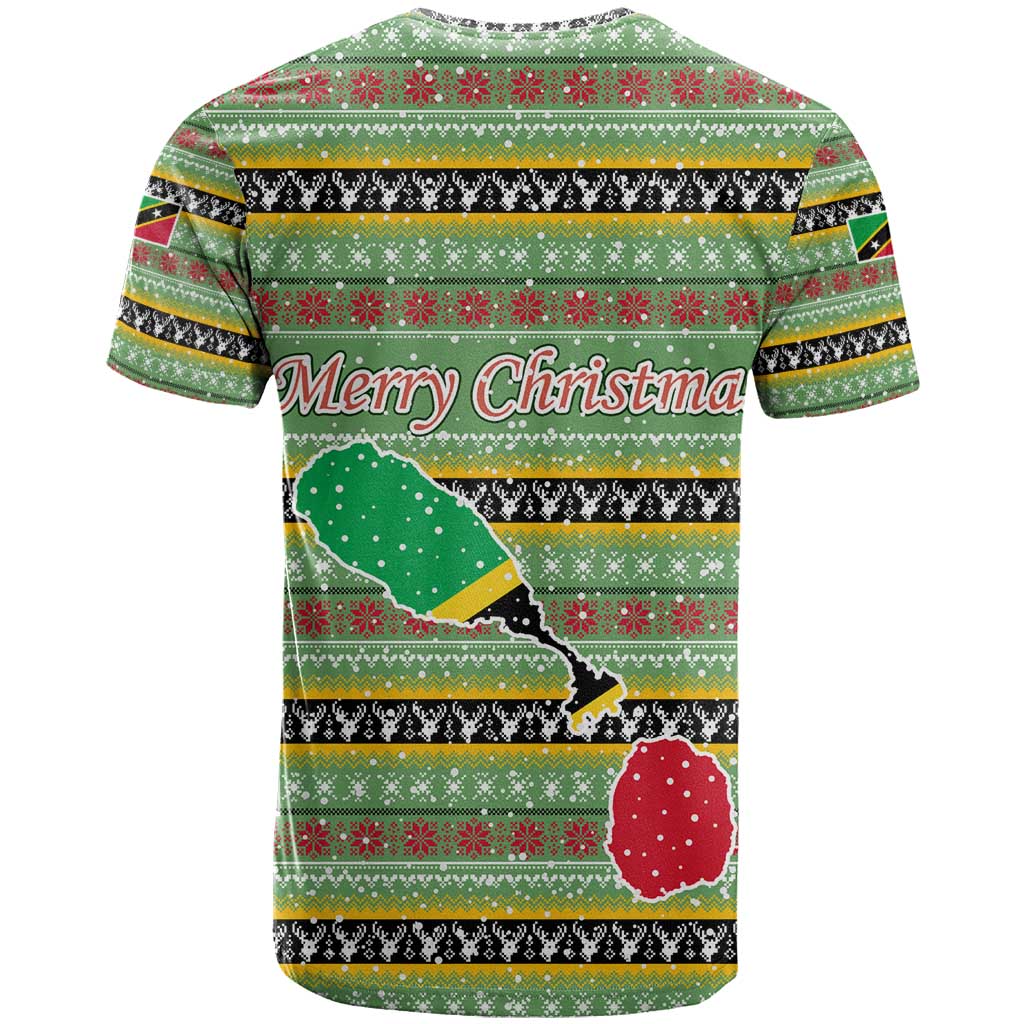 Saint Kitts and Nevis Christmas T Shirt with Green Red Black Xmas Sailboat and Map - Wonder Print Shop