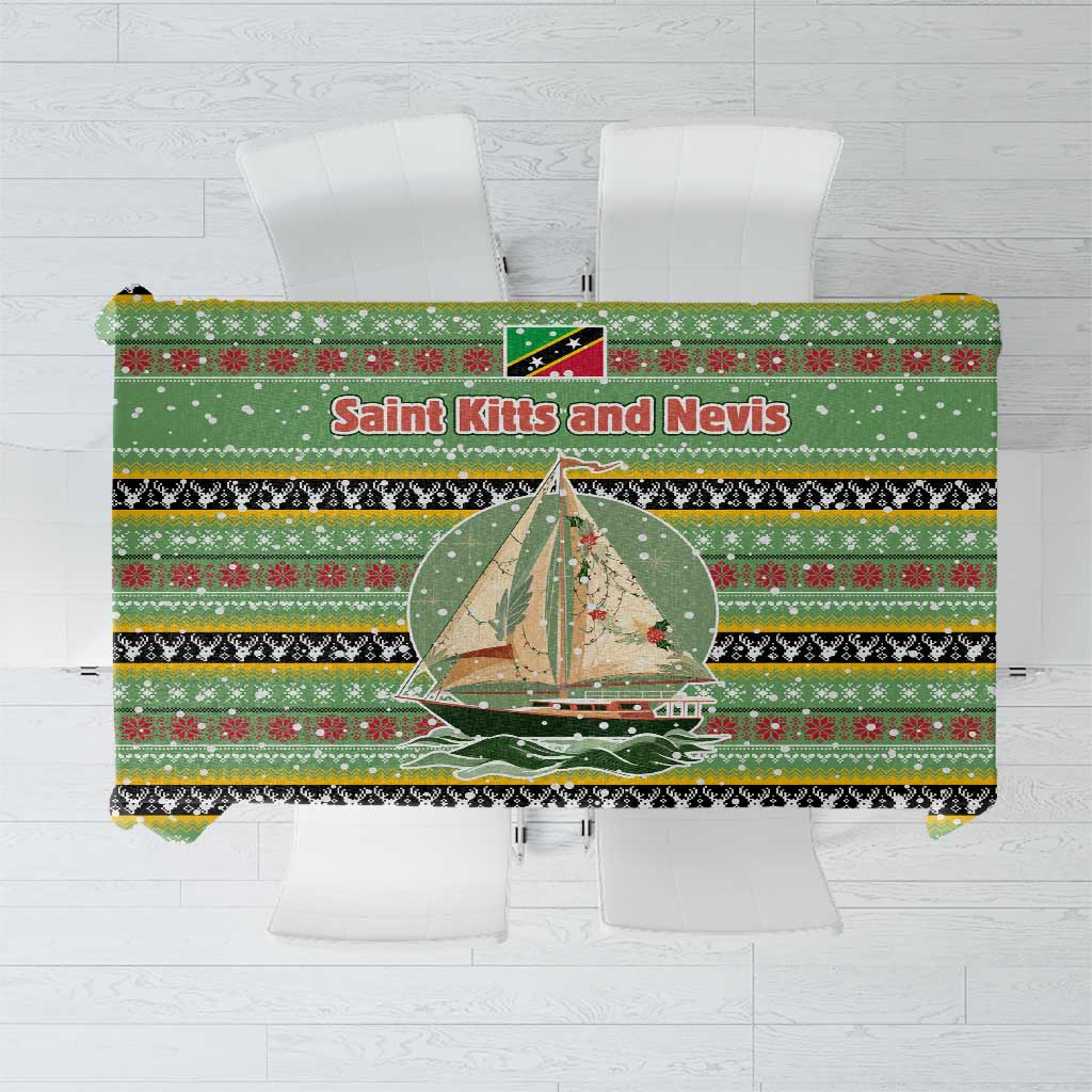 Saint Kitts and Nevis Christmas Tablecloth with Green Red Black Xmas Sailboat and Map - Wonder Print Shop