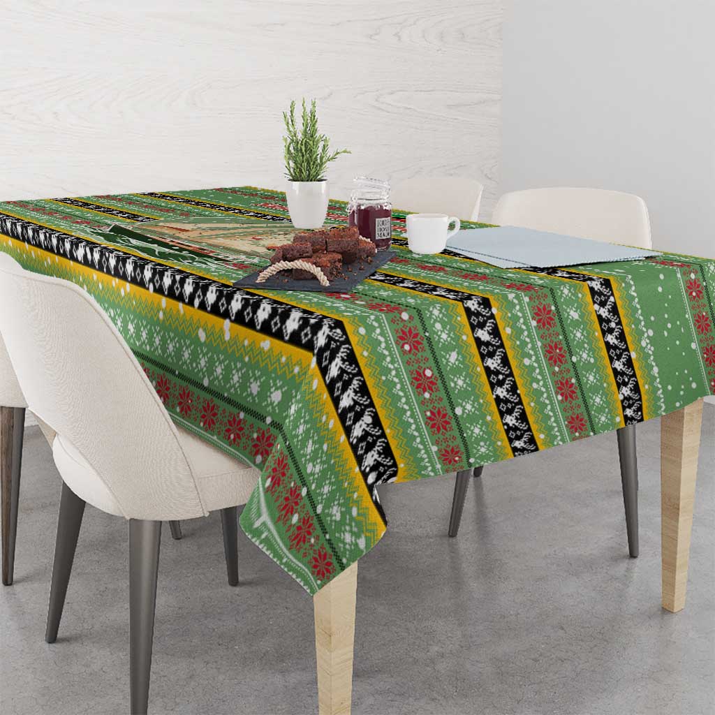 Saint Kitts and Nevis Christmas Tablecloth with Green Red Black Xmas Sailboat and Map - Wonder Print Shop