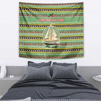 Saint Kitts and Nevis Christmas Tapestry with Green Red Black Xmas Sailboat and Map - Wonder Print Shop