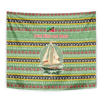 Saint Kitts and Nevis Christmas Tapestry with Green Red Black Xmas Sailboat and Map - Wonder Print Shop