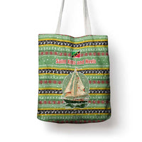 Saint Kitts and Nevis Christmas Tote Bag with Green Red Black Xmas Sailboat and Map - Wonder Print Shop
