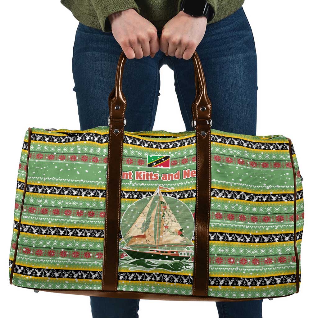Saint Kitts and Nevis Christmas Travel Bag with Green Red Black Xmas Sailboat and Map - Wonder Print Shop