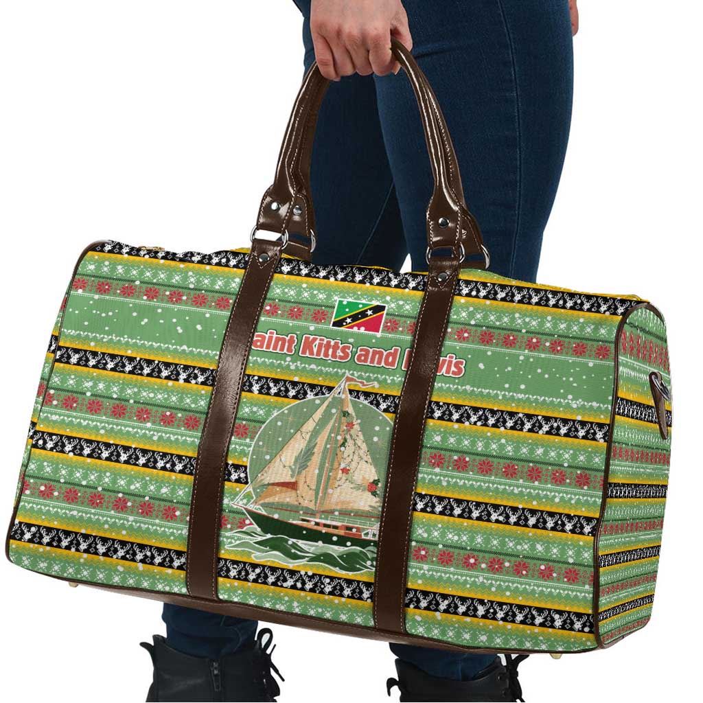 Saint Kitts and Nevis Christmas Travel Bag with Green Red Black Xmas Sailboat and Map - Wonder Print Shop