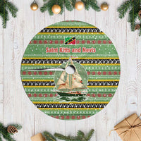 Saint Kitts and Nevis Christmas Tree Skirt with Green Red Black Xmas Sailboat and Map - Wonder Print Shop