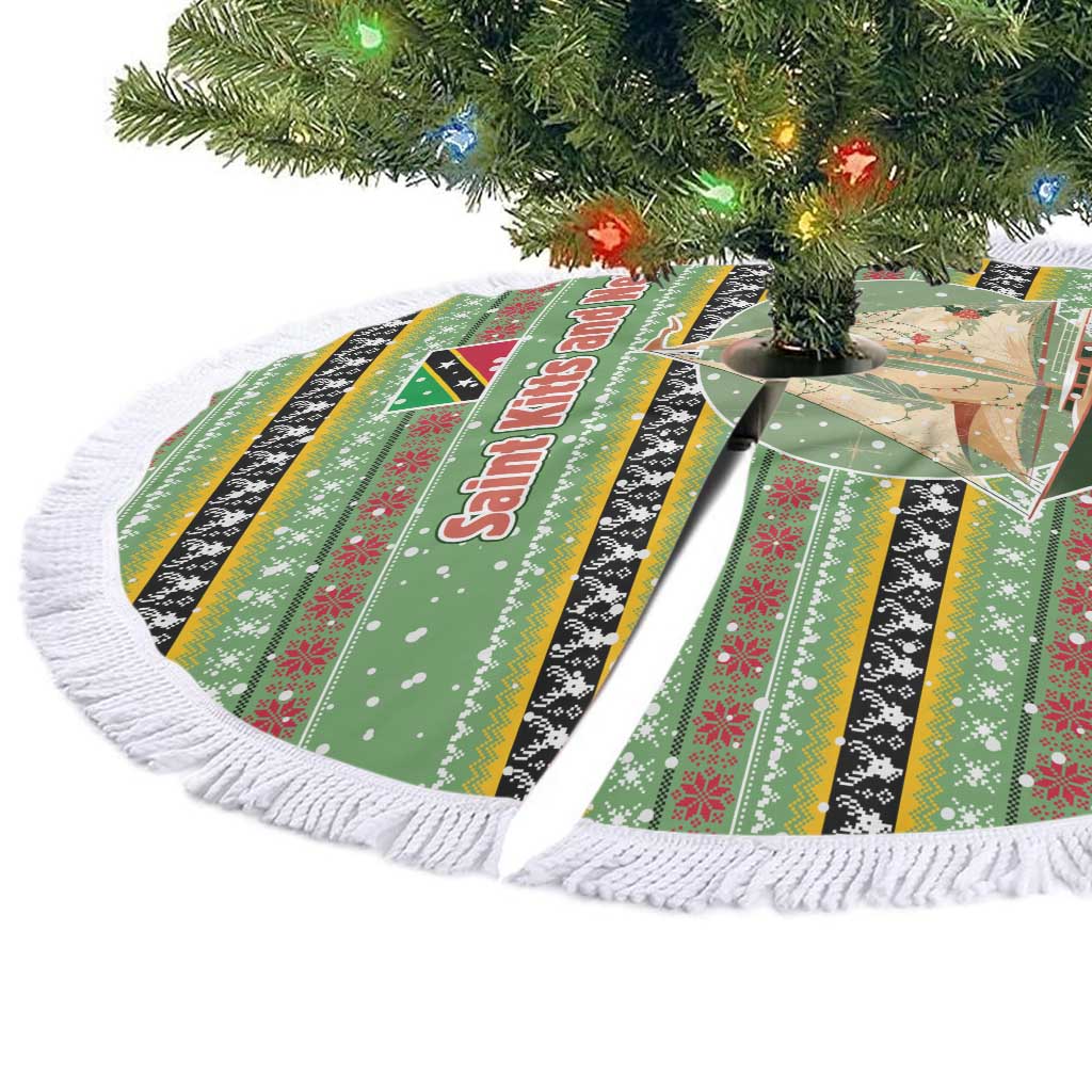 Saint Kitts and Nevis Christmas Tree Skirt with Green Red Black Xmas Sailboat and Map - Wonder Print Shop