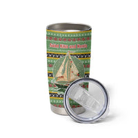 Saint Kitts and Nevis Christmas Tumbler Cup with Green Red Black Xmas Sailboat and Map - Wonder Print Shop