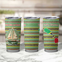 Saint Kitts and Nevis Christmas Tumbler Cup with Green Red Black Xmas Sailboat and Map - Wonder Print Shop