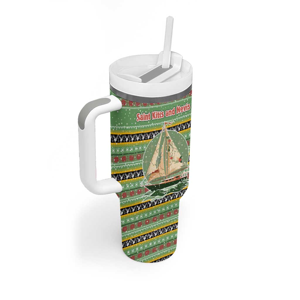 Saint Kitts and Nevis Christmas Tumbler With Handle with Green Red Black Xmas Sailboat and Map - Wonder Print Shop