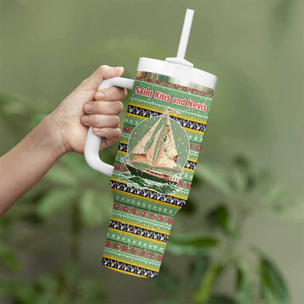 Saint Kitts and Nevis Christmas Tumbler With Handle with Green Red Black Xmas Sailboat and Map - Wonder Print Shop