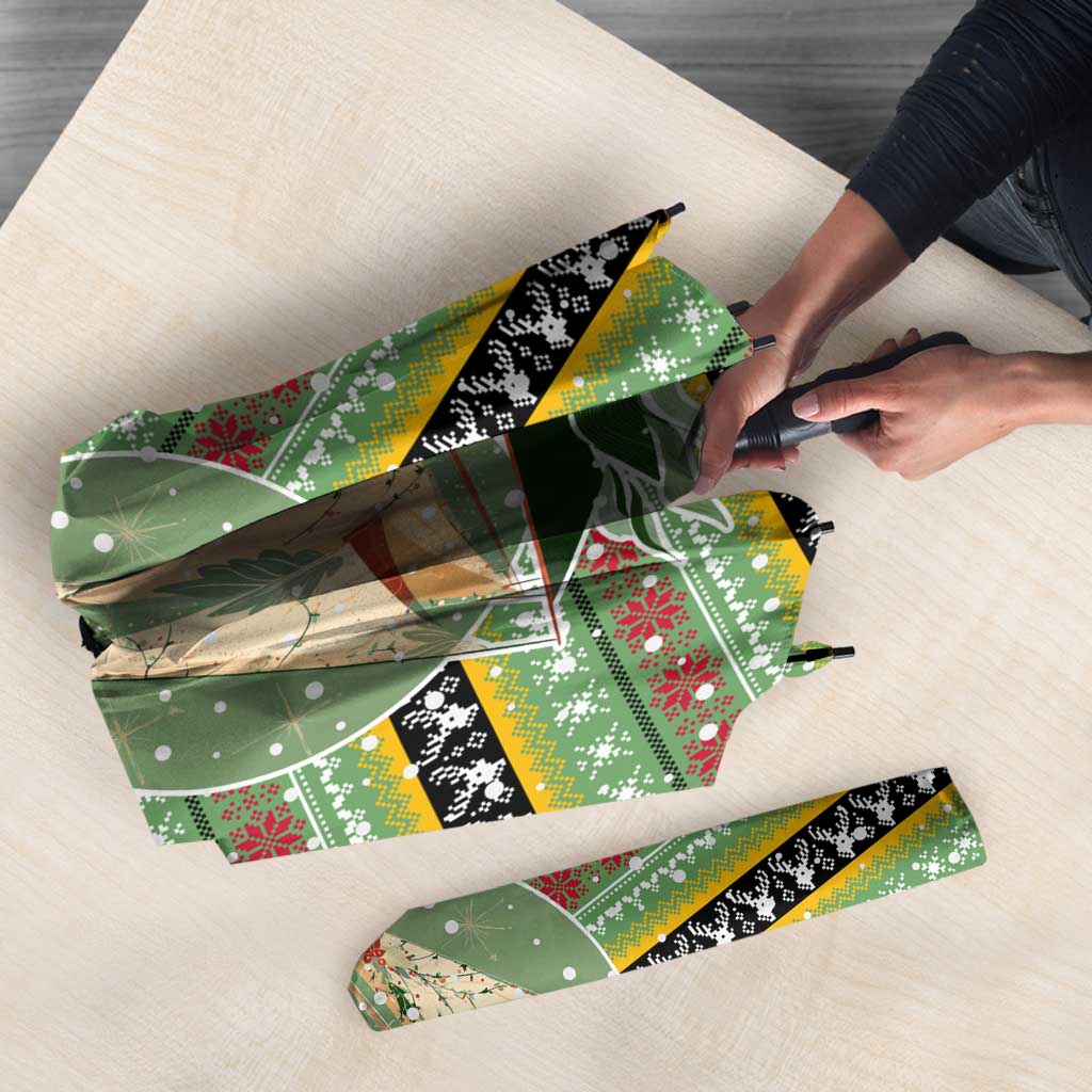 Saint Kitts and Nevis Christmas Umbrella with Green Red Black Xmas Sailboat and Map - Wonder Print Shop