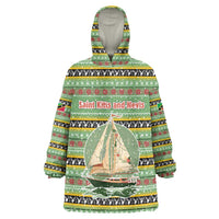 Saint Kitts and Nevis Christmas Wearable Blanket Hoodie with Green Red Black Xmas Sailboat and Map - Wonder Print Shop