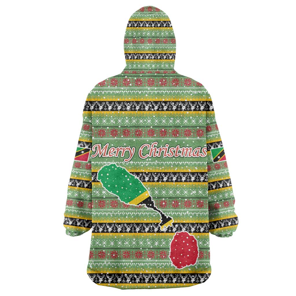 Saint Kitts and Nevis Christmas Wearable Blanket Hoodie with Green Red Black Xmas Sailboat and Map - Wonder Print Shop