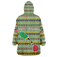 Saint Kitts and Nevis Christmas Wearable Blanket Hoodie with Green Red Black Xmas Sailboat and Map - Wonder Print Shop