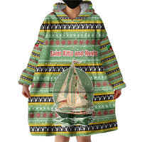 Saint Kitts and Nevis Christmas Wearable Blanket Hoodie with Green Red Black Xmas Sailboat and Map - Wonder Print Shop