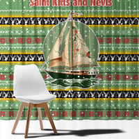 Saint Kitts and Nevis Christmas Window Curtain with Green Red Black Xmas Sailboat and Map - Wonder Print Shop