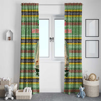 Saint Kitts and Nevis Christmas Window Curtain with Green Red Black Xmas Sailboat and Map - Wonder Print Shop