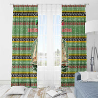 Saint Kitts and Nevis Christmas Window Curtain with Green Red Black Xmas Sailboat and Map - Wonder Print Shop