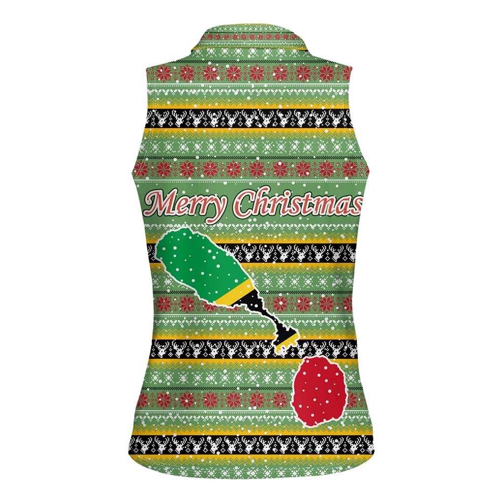 Saint Kitts and Nevis Christmas Women Sleeveless Polo Shirt with Green Red Black Xmas Sailboat and Map - Wonder Print Shop